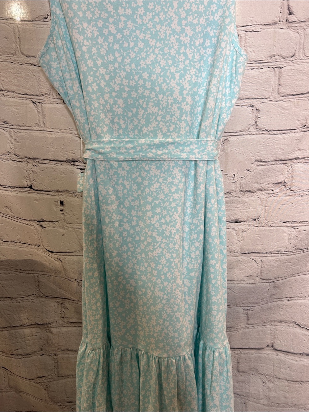 J. Crew Light Aqua Floral Sleeveless Tie-Waist Midi Dress Size 2X - Picture 10 of 13